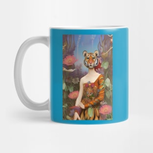 Cool dream and surreal floral design with flowers a girl and tiger Mug